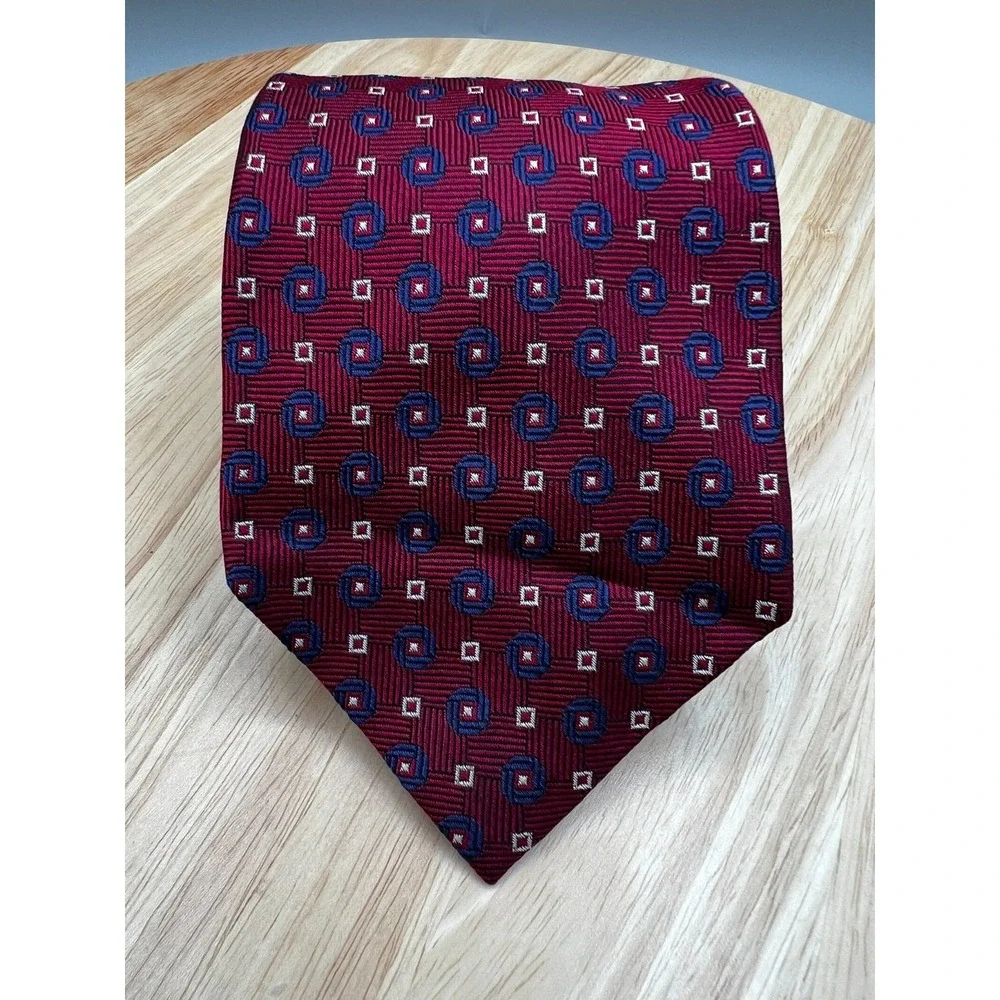 Lauren Ralph Lauren Silk Tie Red Blue Geometric Pattern‎ L:59.5